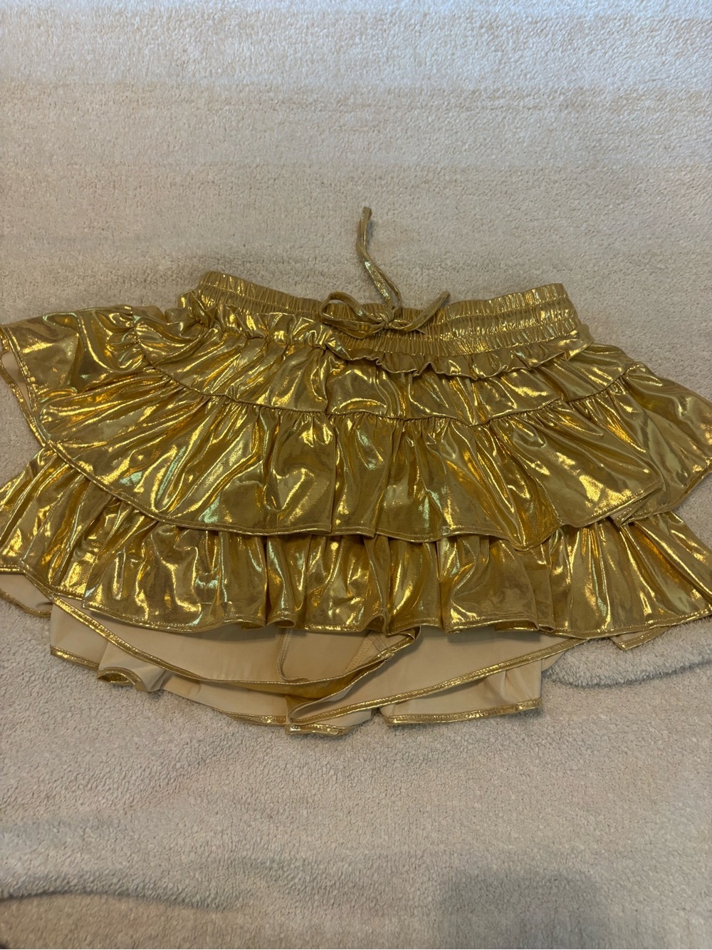 Gold Metallic Tiered Ruffle Mini Skirt